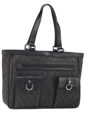 GUCCI GG Canvas Hand Bag Black Silver 268639